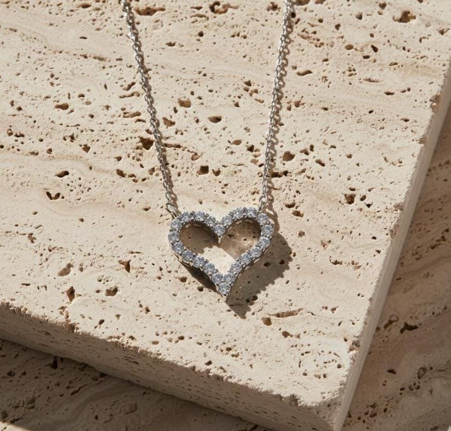 Dainty Sterling Silver Heart Necklace with Sparkling Zircon