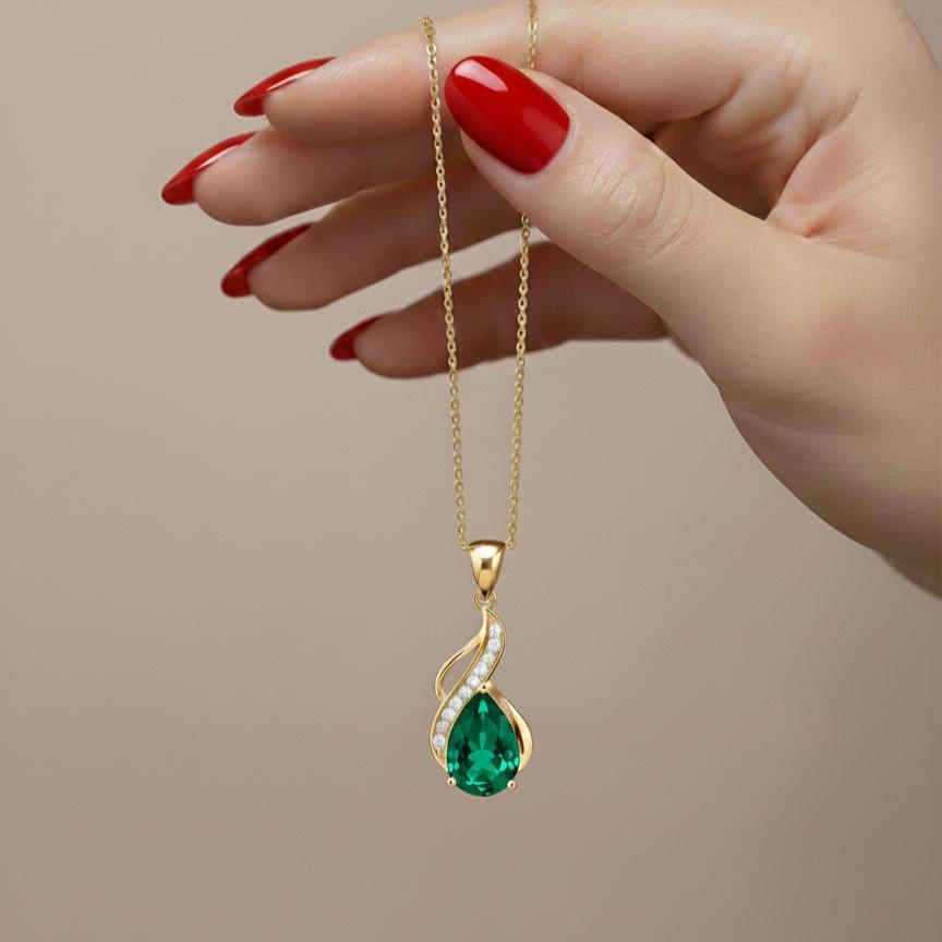 Emerald Teardrop Necklace – Gold Vermeil May Birthstone