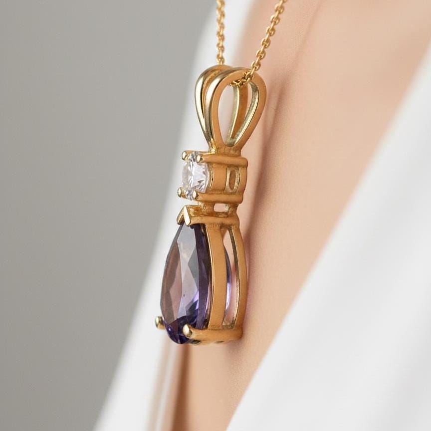 Gold Vermeil Amethyst Necklace - February Birthstone Pendant - Minimalist Jewelry