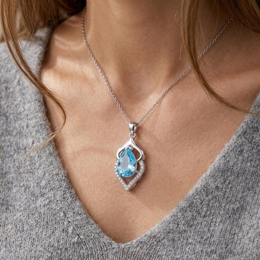 Aquamarine Pendant in Sterling Silver - March Birthstone Necklace -Gift For Her
