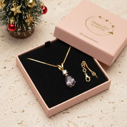 Gold Vermeil Amethyst Necklace - February Birthstone Pendant - Minimalist Jewelry