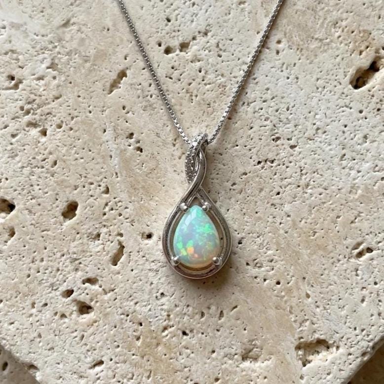 Opal Infinity Necklace - October Birthstone Pendant - Gift For Her
