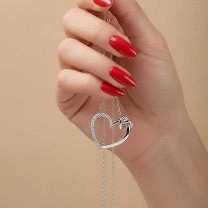 Double Heart Necklace - Sterling Silver with Zircon Gem