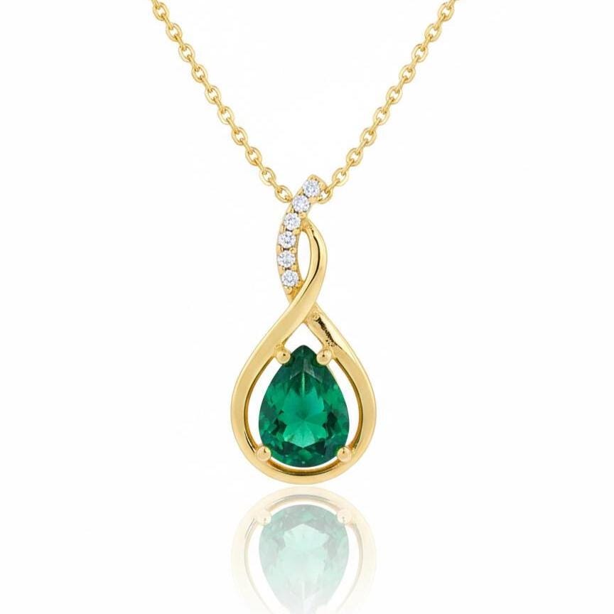 Gold Vermeil Emerald  Infinity Necklace -May Birthstone Pendant - 925 Sterling Silver-Valentine Gift for Her