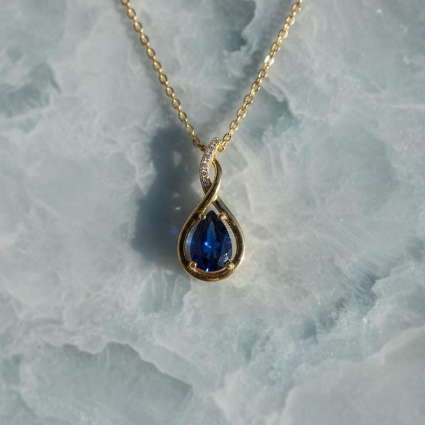 Gold Vermeil Sapphire Infinity Necklace -September Birthstone Pendant-925 Sterling Silver