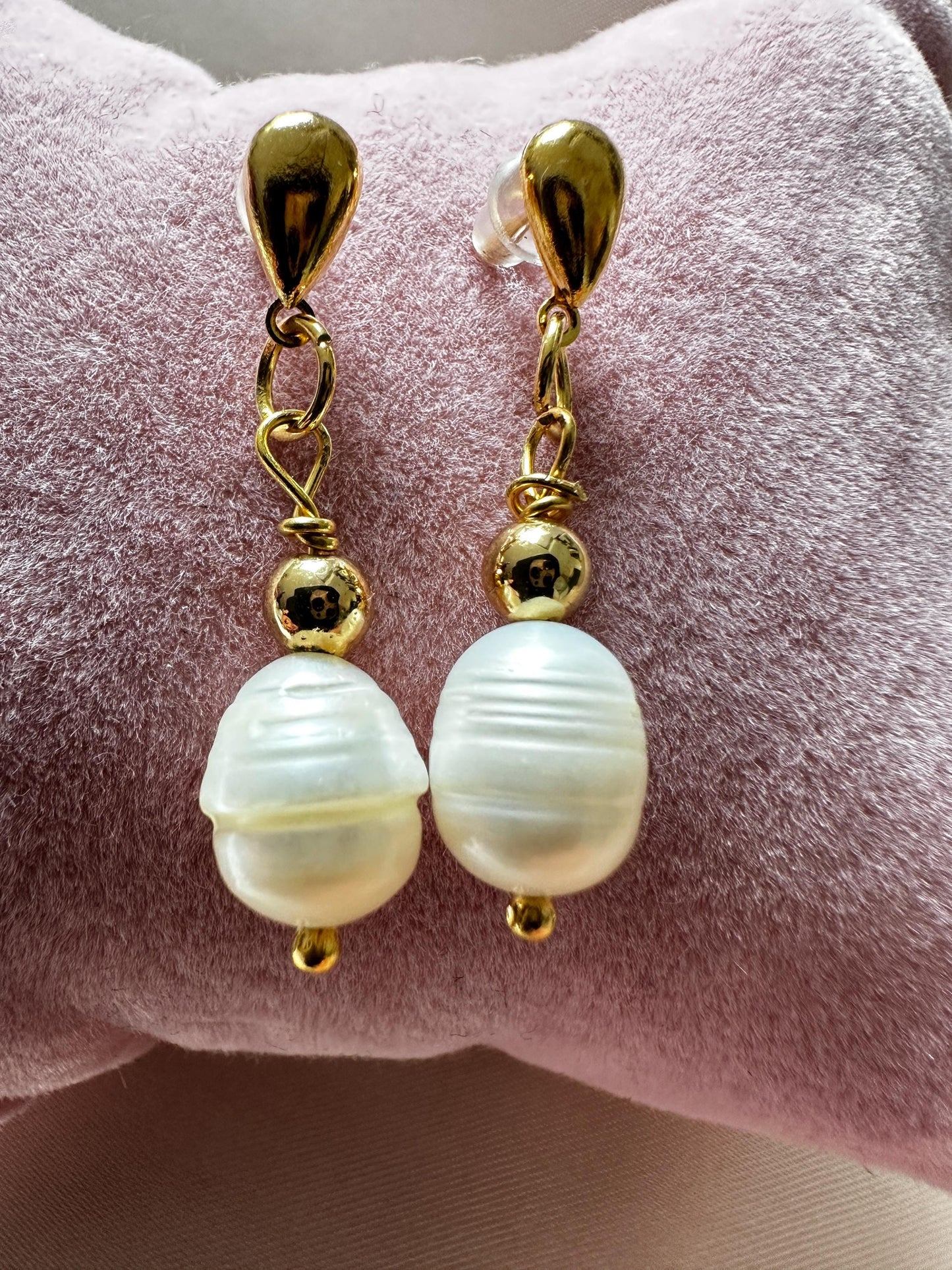 Handmade Pearl Drop Earrings: Gold Hoops