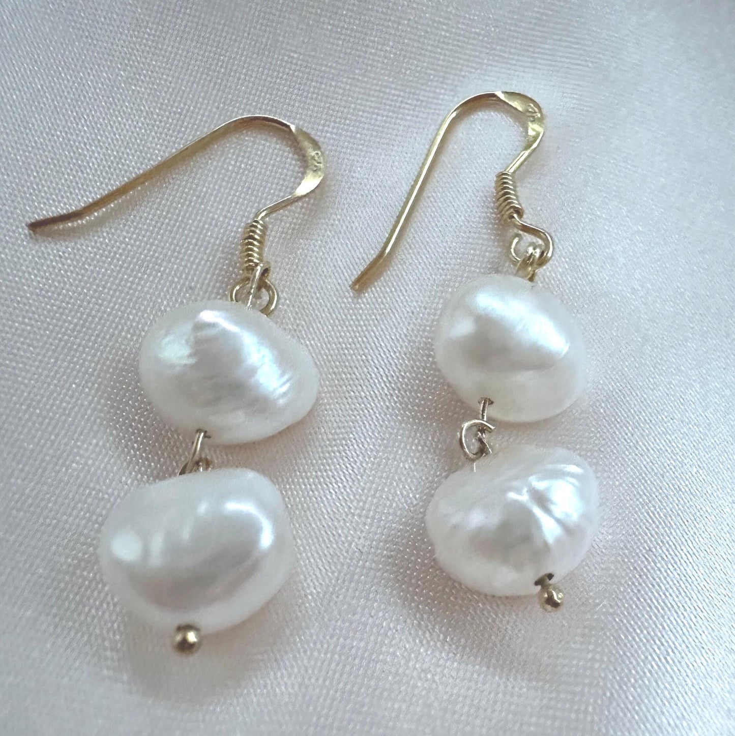 Gold Vermeil White Pearl Dangle Earrings - Elegant Jewelry Gift