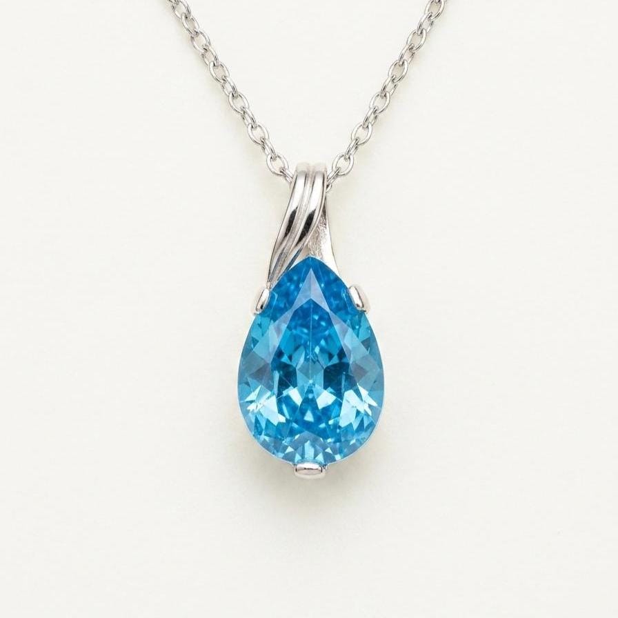 Dainty Aquamarine Necklace - March Birthstone Pendant-Gift For Her