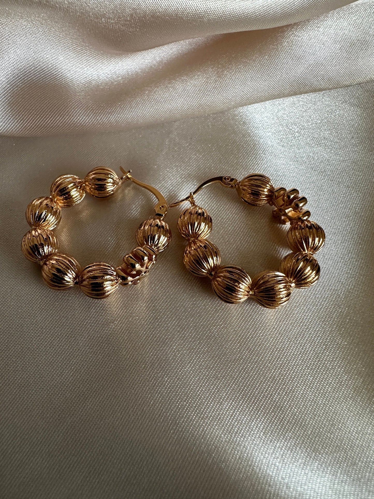 Claudine Gold Hoop Earrings: Beaded Design