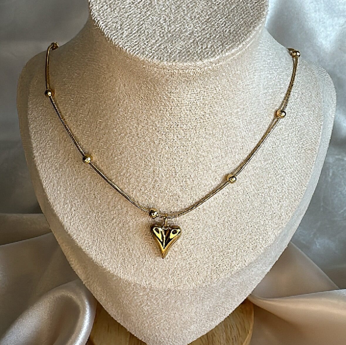 Gold Heart Necklace: Stainless Steel Chain, Tarnish Free