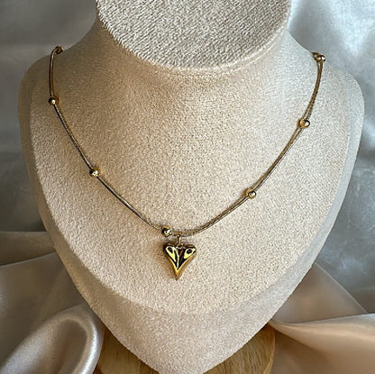 Gold Heart Necklace: Stainless Steel Chain, Tarnish Free