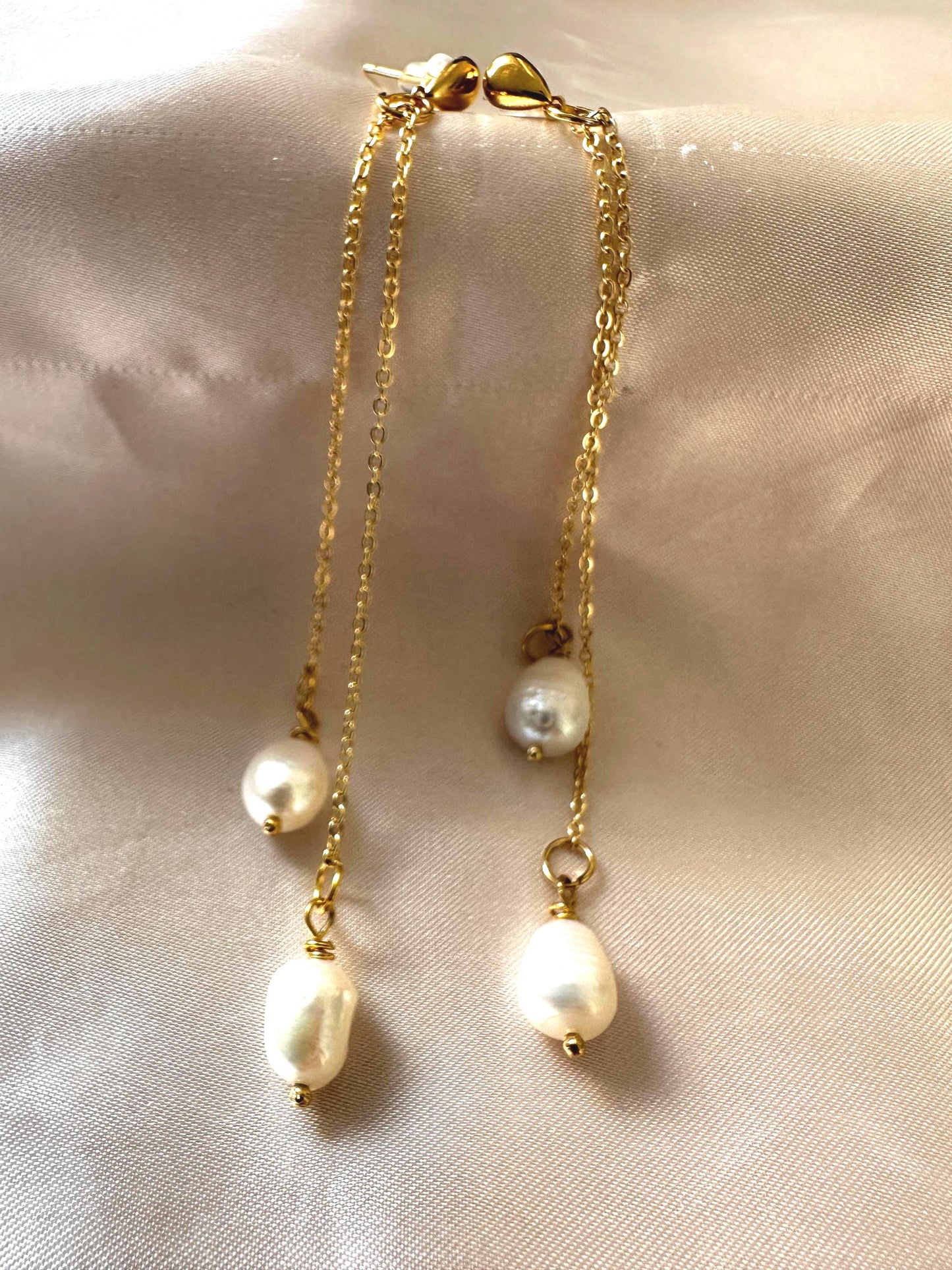 Handmade Pearl Drop Earrings: Gold Stainless Steel Hoops
