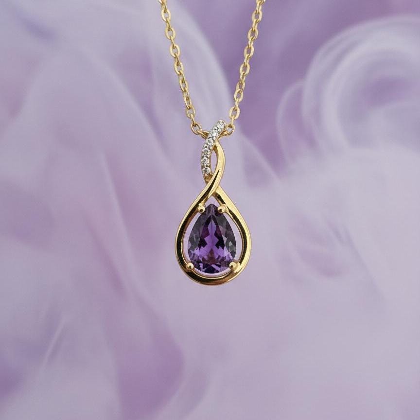 Gold Vermeil Amethyst Infinity Necklace -February Birthstone Pendant