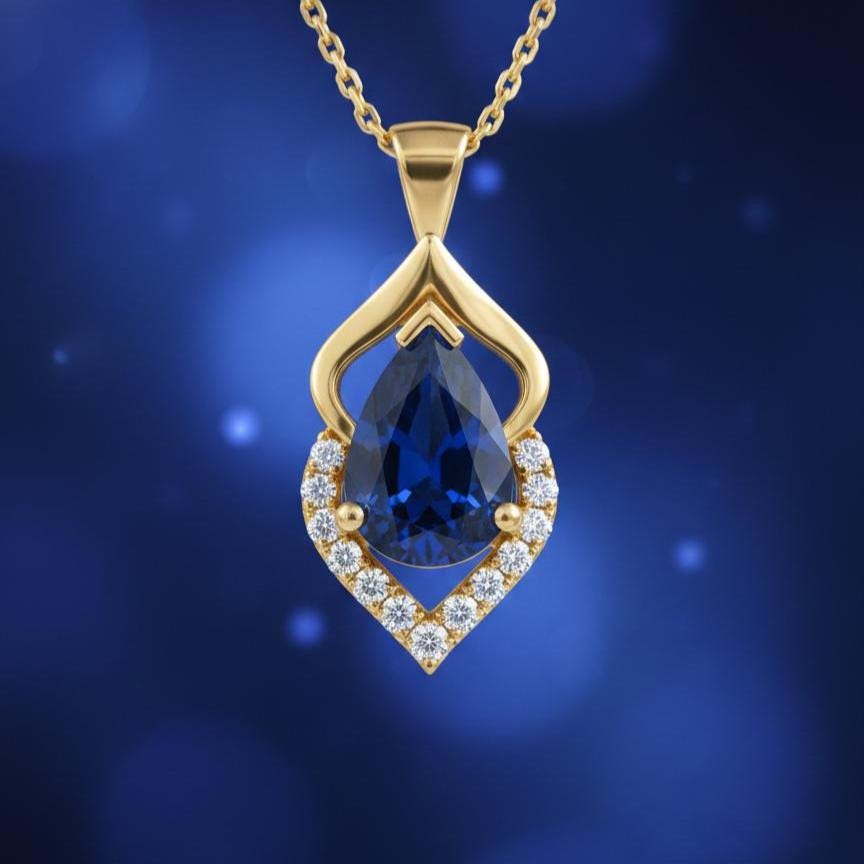 Royal Blue Gold Vermeil Sapphire Pendant -September Birthstone Necklace