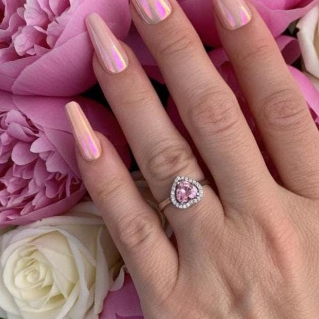 Sterling Silver Heart Ring with Pink Tourmaline - Birthstone Jewelry