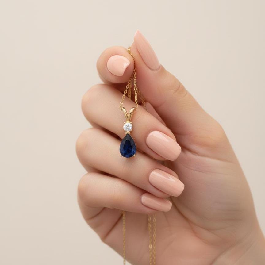 Gold Vermeil Sapphire Necklace - September Birthstone Pendant - Minimalist Jewelry -