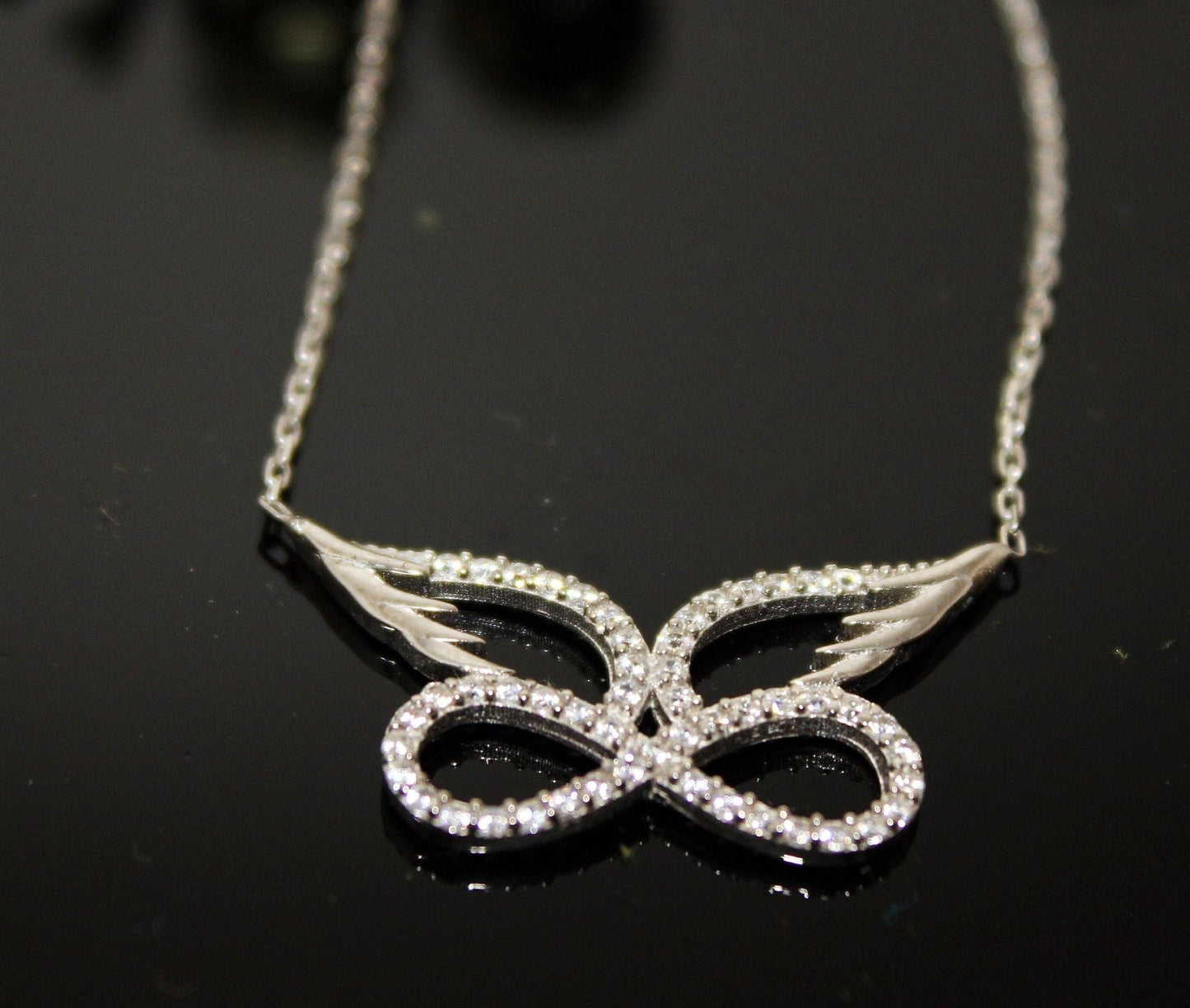 Angel Wing Infinity Necklace - Stunning Sterling Silver Eternity Pendant -