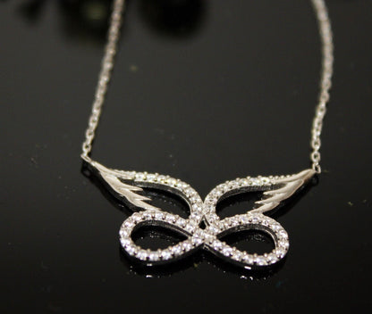 Angel Wing Infinity Necklace - Stunning Sterling Silver Eternity Pendant -