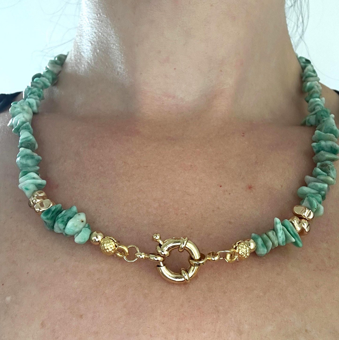 Green Amazonite Chip Necklace: Raw Gemstone Boho Jewelry