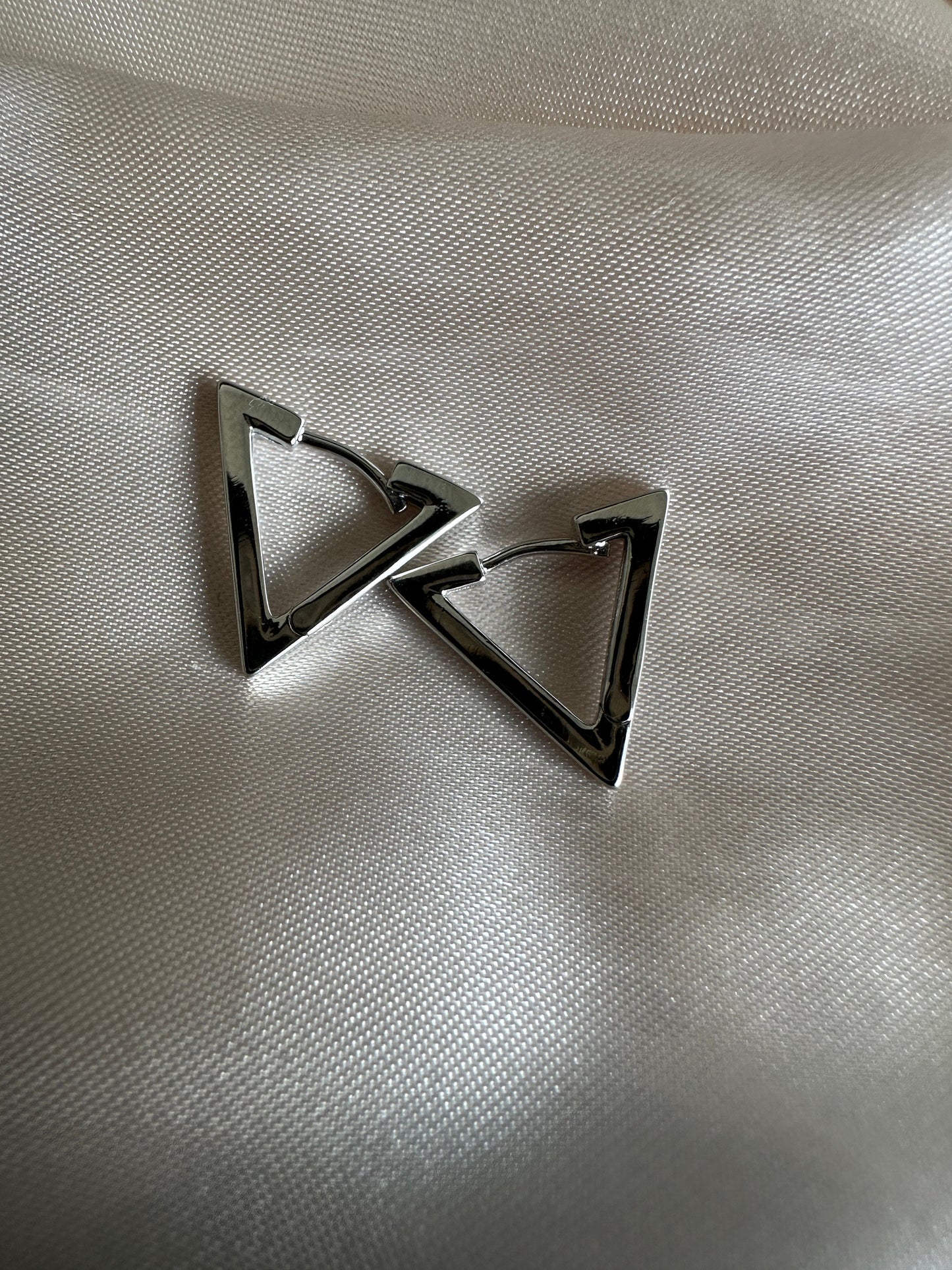 Upcycled Brass Triangle Earrings: Silver Geometric Jewelry