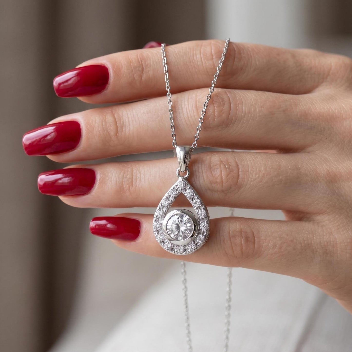 Teardrop Sterling Silver April Birthstone Necklace Set -Gift For Her