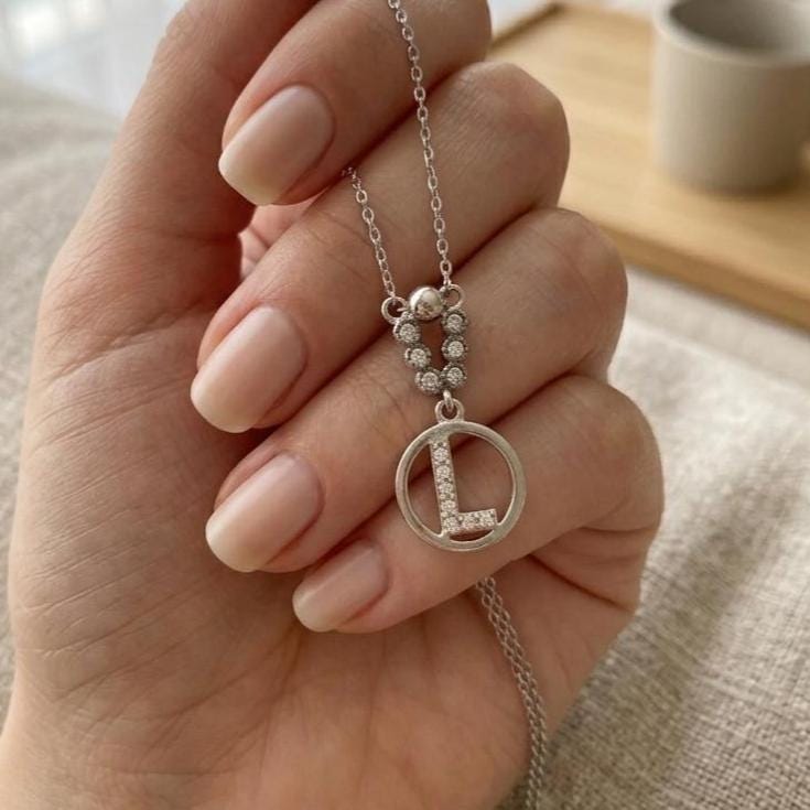 Personalized Sterling Silver Initial L Necklace - Custom Zircon Letter Pendant