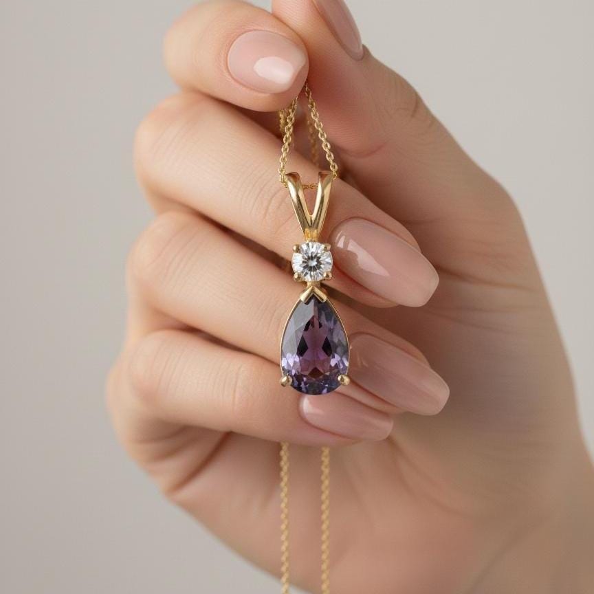 Gold Vermeil Amethyst Necklace - February Birthstone Pendant - Minimalist Jewelry