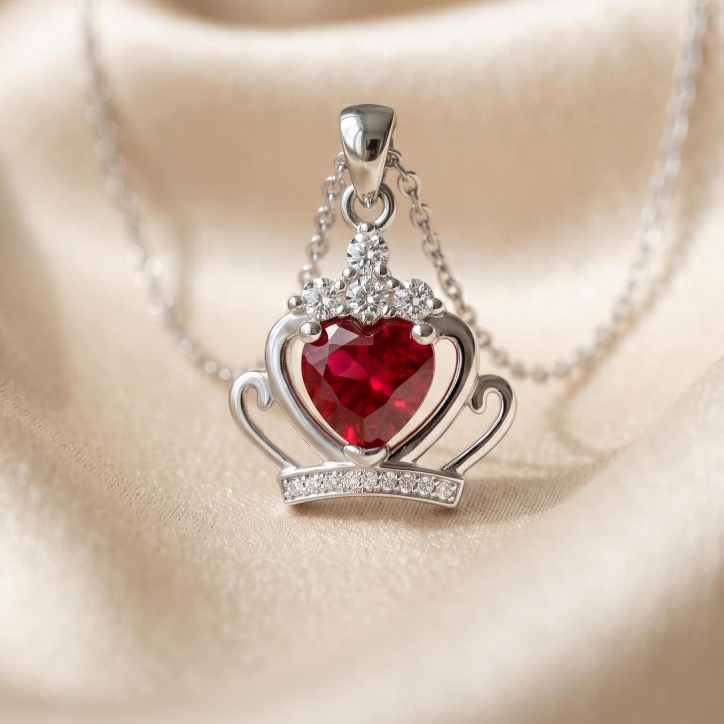 Red Crown Zircon Necklace - Elegant Garnet Birthstone Jewelry