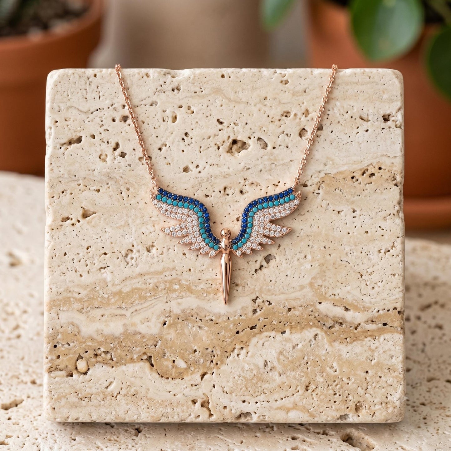 Rose Gold Vermeil Archangel Wings Necklace - Gift For Her