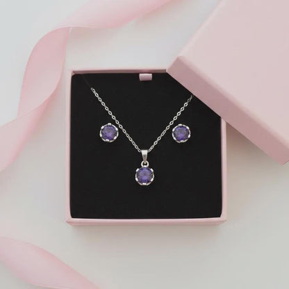 Minimalist Amethyst Pendant & Earrings Set - Sterling Silver February Birthstone -