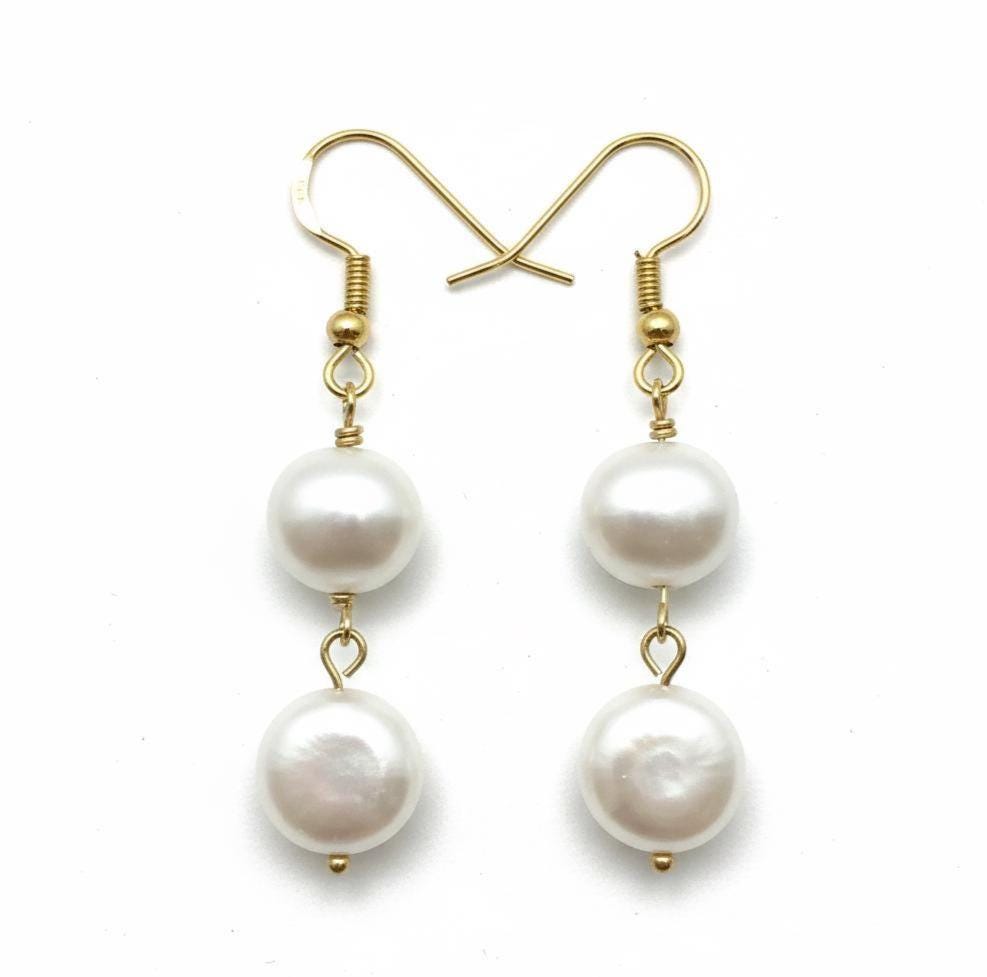 Gold Vermeil White Pearl Dangle Earrings - Elegant Jewelry Gift