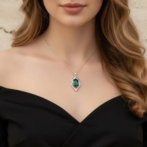 Handmade Emerald Teardrop Necklace - May Birthstone Jewelry - Valentine's Gift