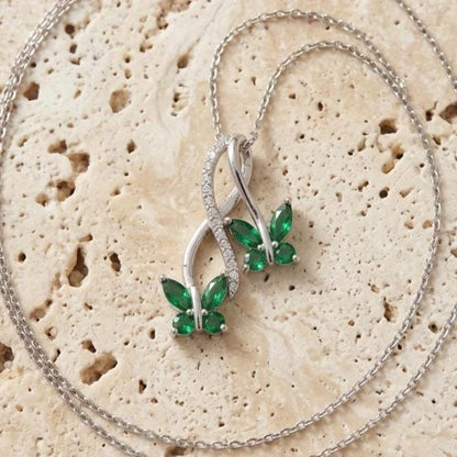 Dainty Emerald Butterfly Necklace in Sterling Silver – Infinity Pendant Necklace - - Gift for Her