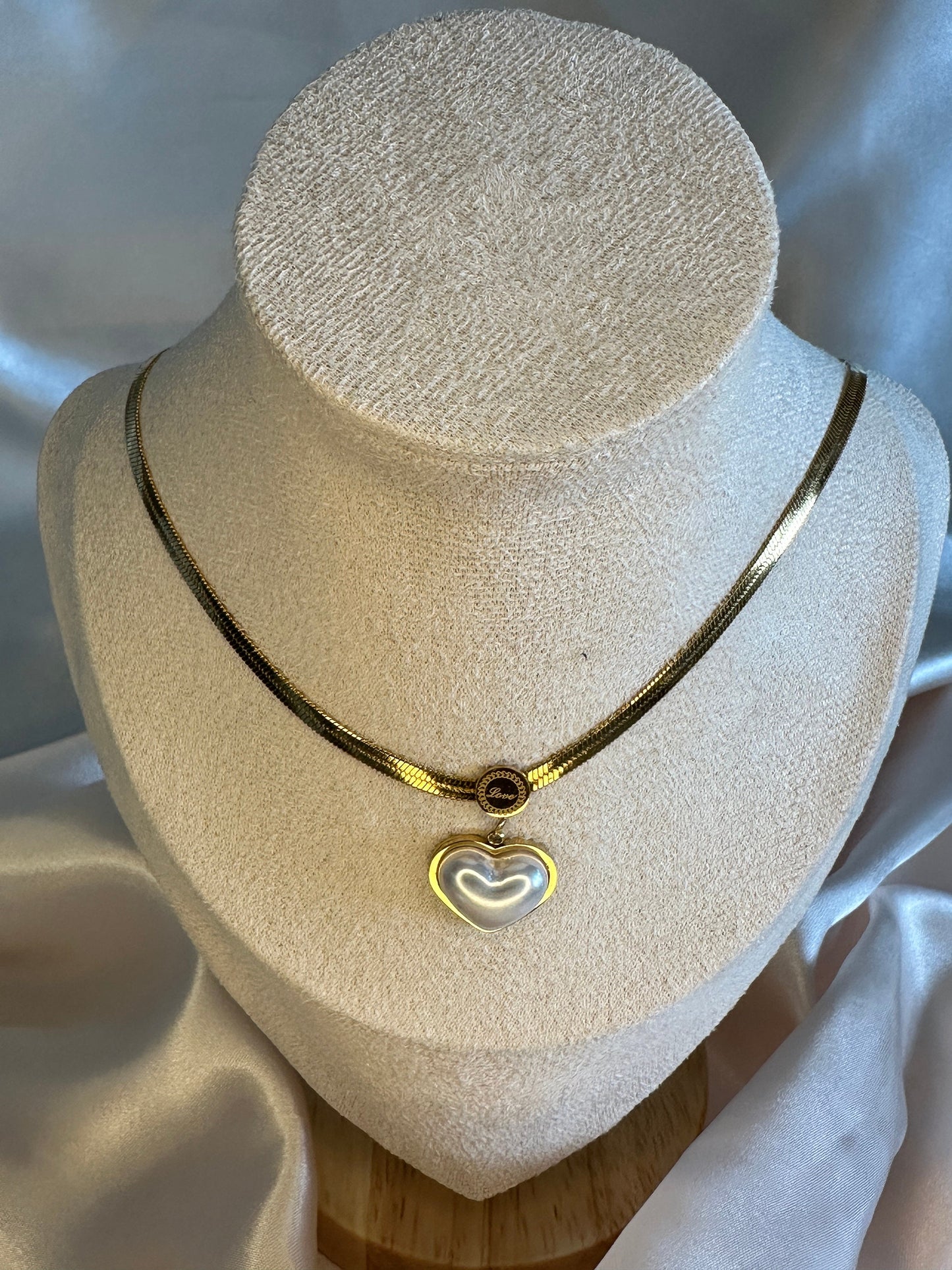 Gold Heart Necklace: Herringbone Chain, Gold