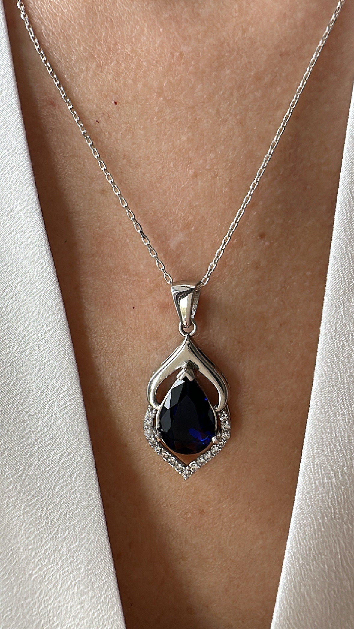 Royal Blue Sapphire Pendant in Sterling Silver - September Birthstone Necklace