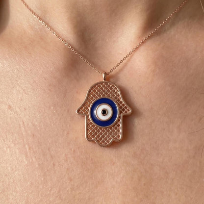 Rose Gold Hamsa Hand Necklace in Sterling Silver -Gift For Her