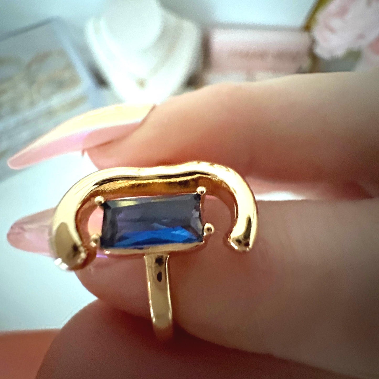 Sapphire Adjustable Gold Ring - Valentine's Day  Gift for Her