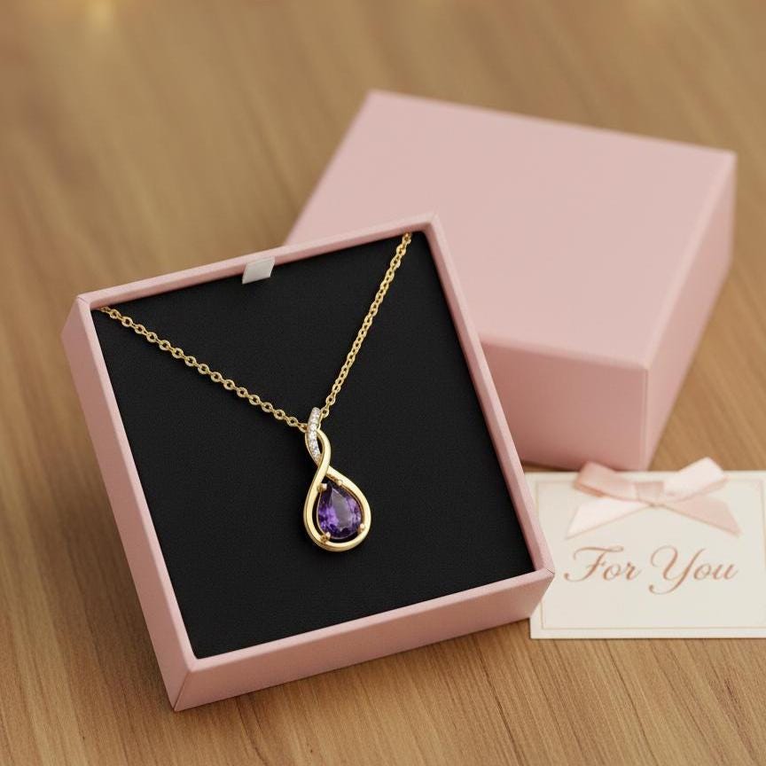 Gold Vermeil Amethyst Infinity Necklace -February Birthstone Pendant