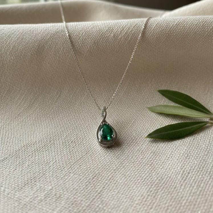 Emerald  Infinity Necklace -May Birthstone Pendant -
