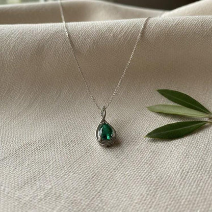 Emerald  Infinity Necklace -May Birthstone Pendant -