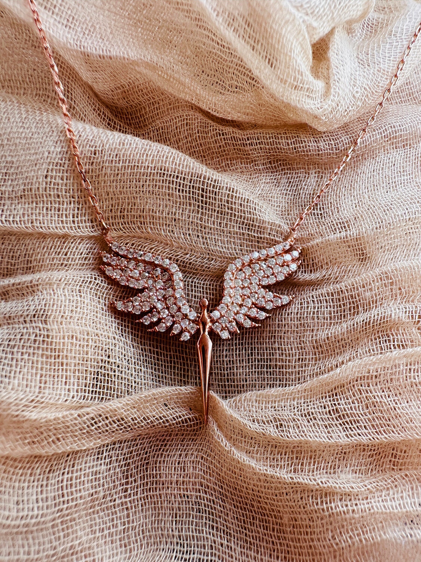 Archangel Wings Necklace in Rose Gold Vermeil - Sterling Silver St. Michael Charm