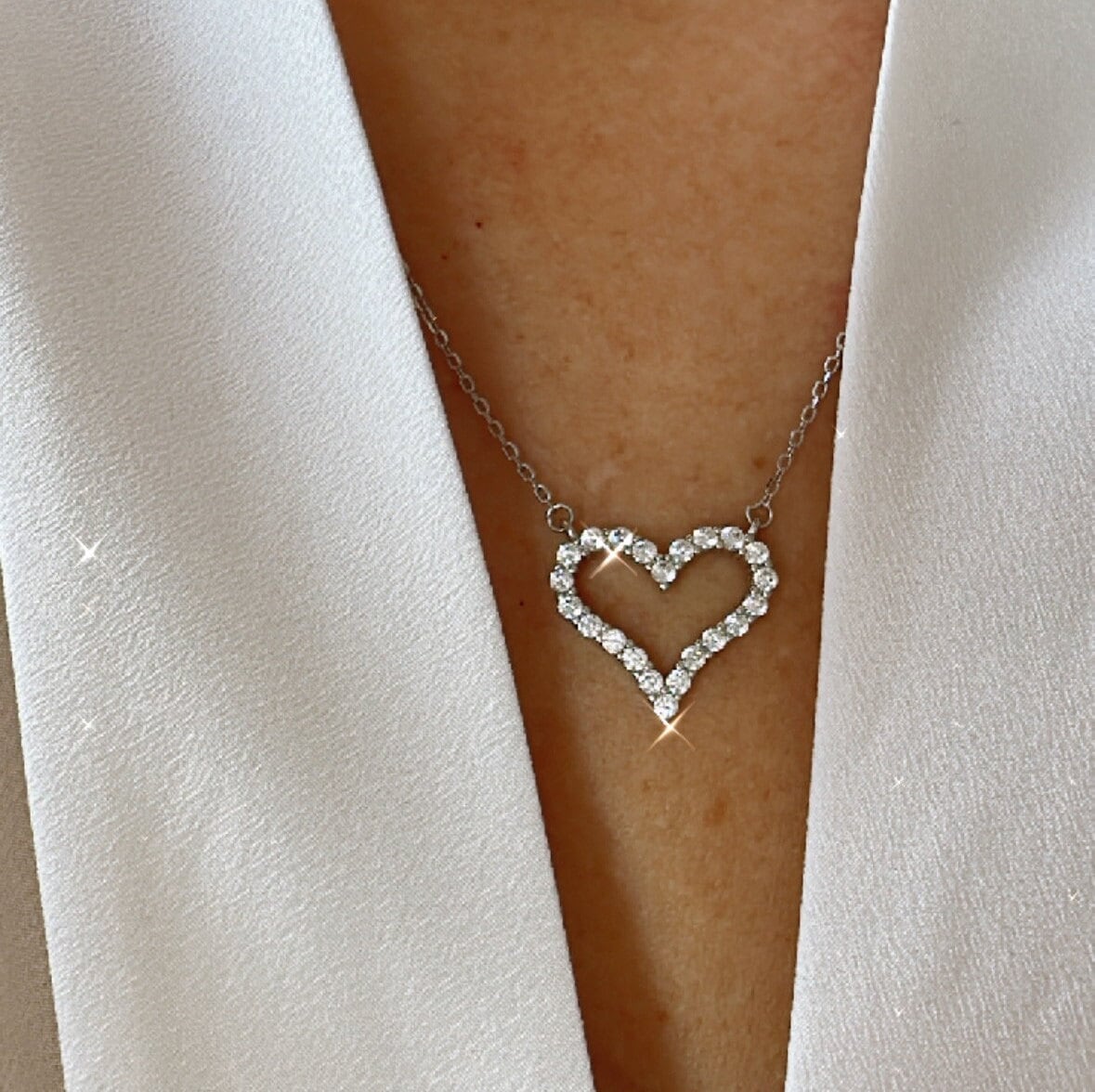 Dainty Sterling Silver Heart Necklace with Sparkling Zircon