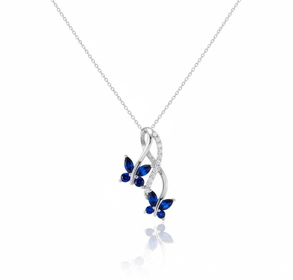 Sapphire Butterfly Necklace - September Birthstone Pendant-Infinity Love Sterling Silver Jewelry
