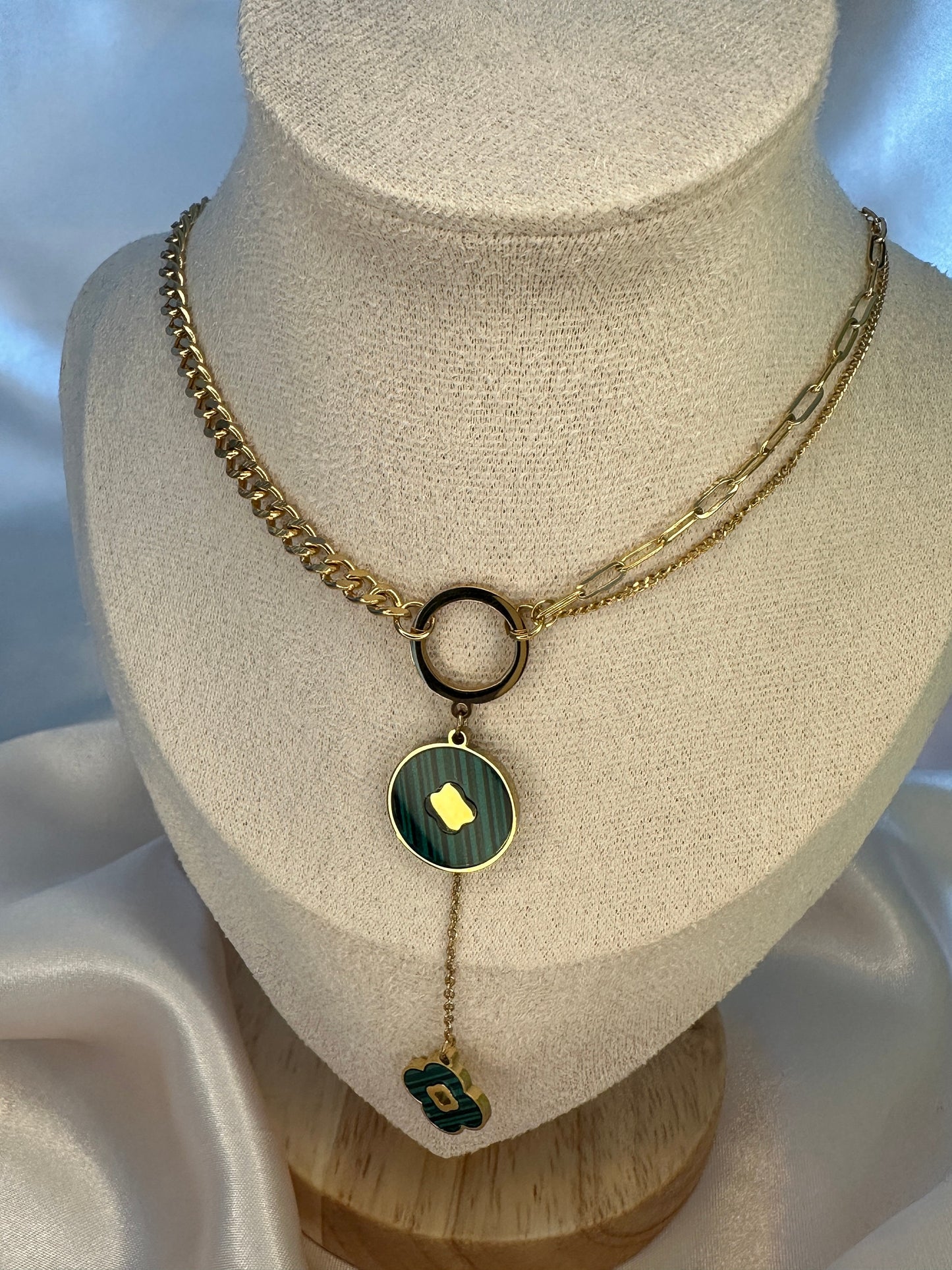 Emerald Gold  Clover Necklace