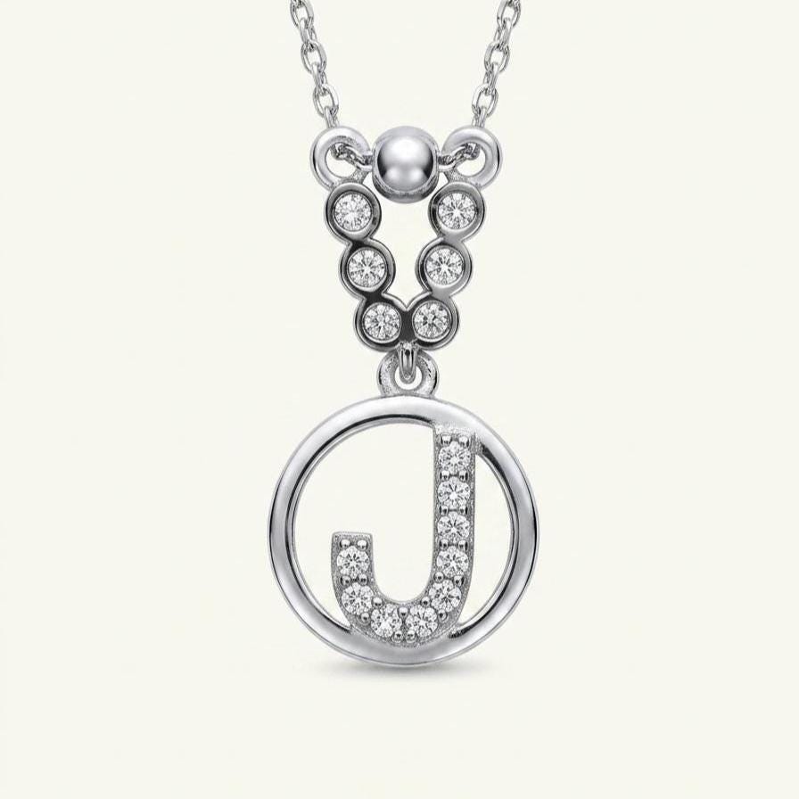 Custom Sterling Silver J Initial Necklace with Zircon Accent -Elegant Personalized Jewelry-