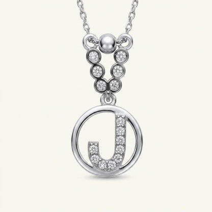 Custom Sterling Silver J Initial Necklace with Zircon Accent -Elegant Personalized Jewelry-