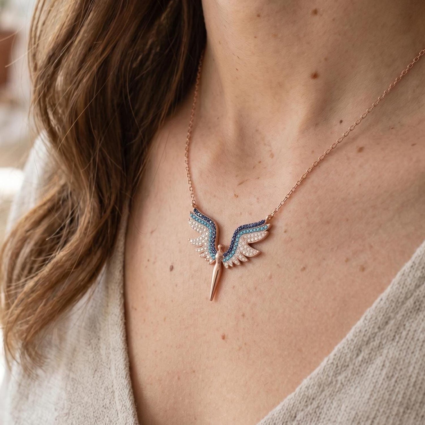 Rose Gold Vermeil Archangel Wings Necklace - Gift For Her