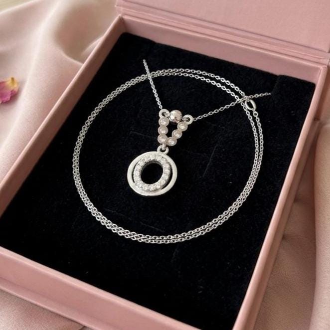 Custom O Initial Necklace in Sterling Silver - Sparkling Zircon Letter Jewelry