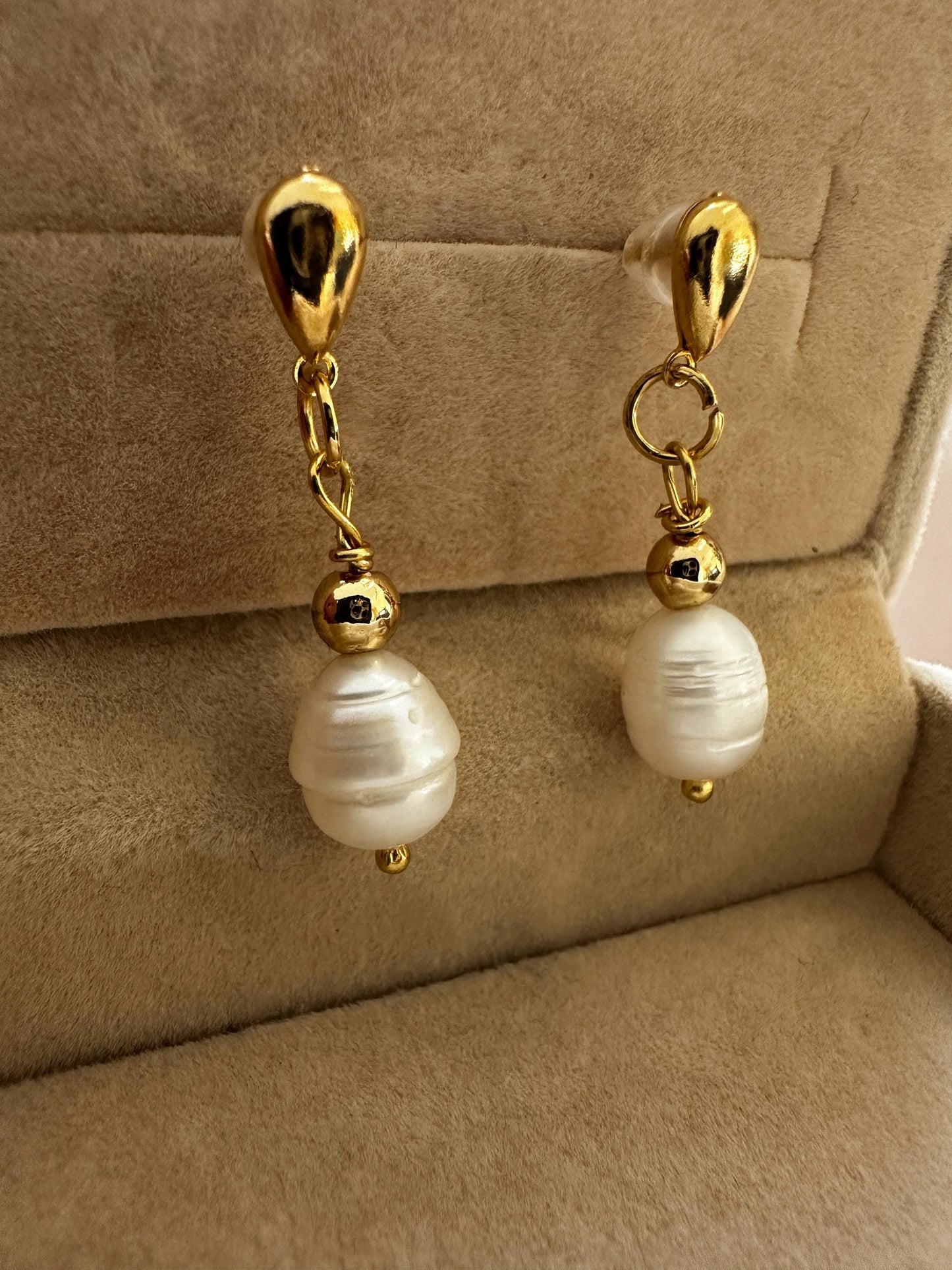Handmade Pearl Drop Earrings: Gold Hoops