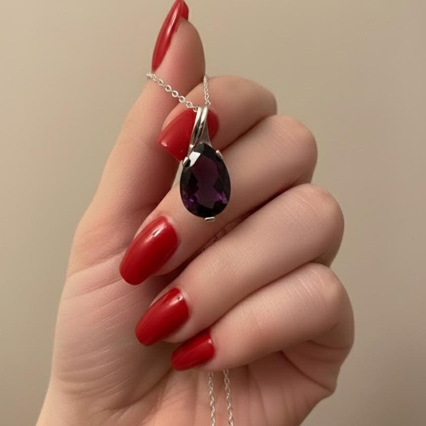Dainty Amethyst Teardrop Necklace - February Birthstone Pendant
